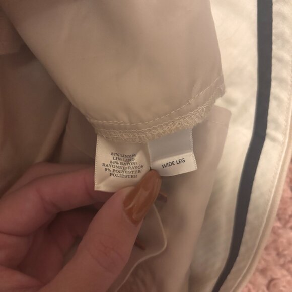 Ann Taylor Sz 4 Beige Sand Linen Blend High Rise Wide Leg Relaxed Beach Pants - Picture 5 of 9